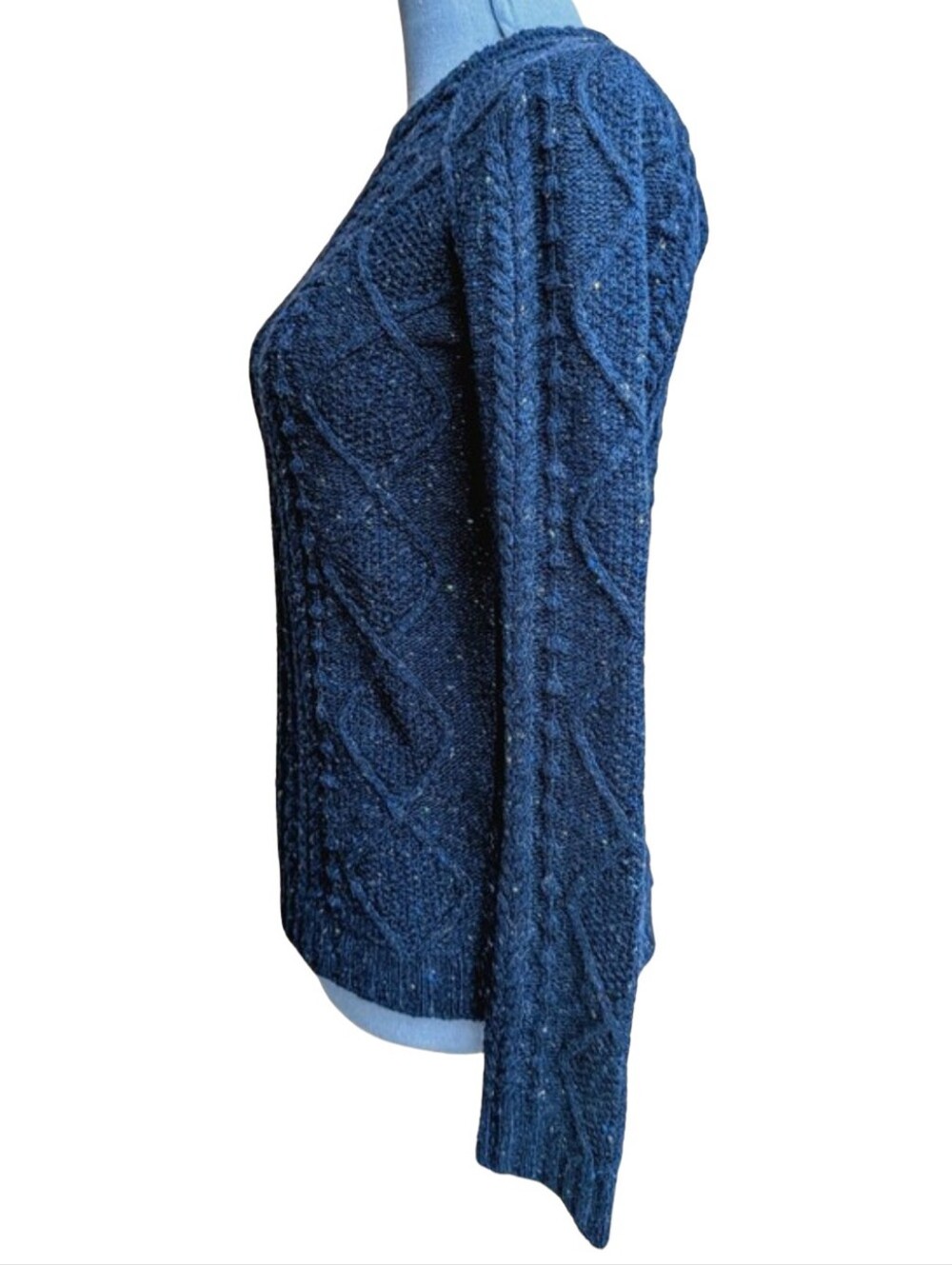 Boden Wool Blend Cable Knit Donegal Tweed Sweater Navy Blue US 4 - Picture 3 of 6